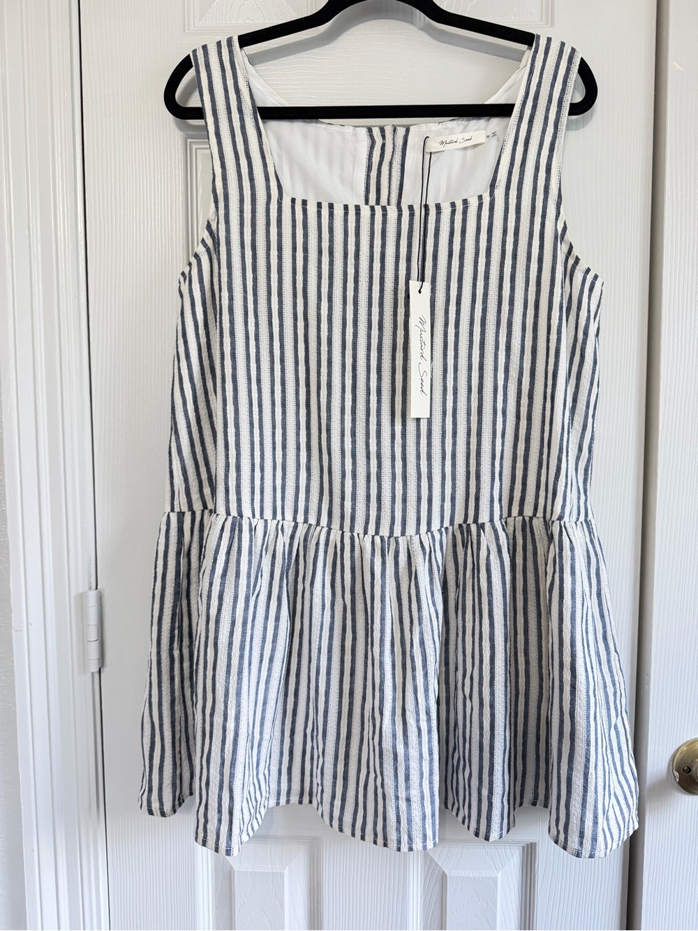 Mustard Seed NWT Blue White Striped Peplum Top Women’s M Cotton cottage coastal